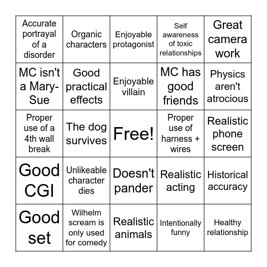 GOOD??? Movie Bingo Card