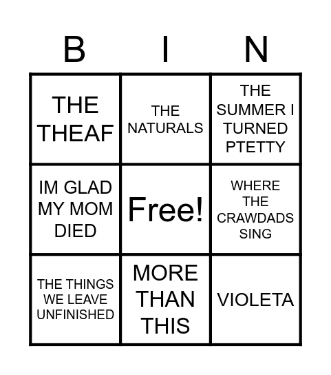 Book Bingo Card