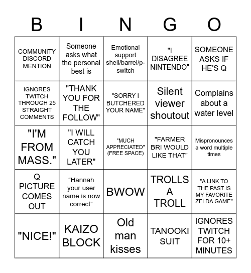 BWOW BRIGADE STREAM BINGO Card