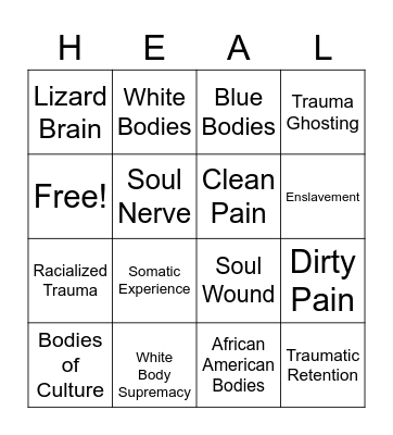 My Grandmother's Hands Bingo Card