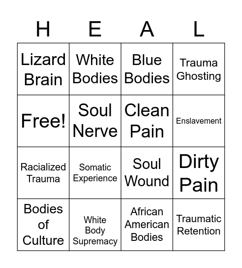 My Grandmother's Hands Bingo Card