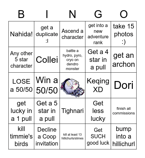 Genshin Bingo 1 Bingo Card