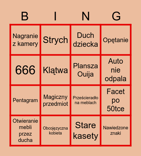 Horror Bingo Card