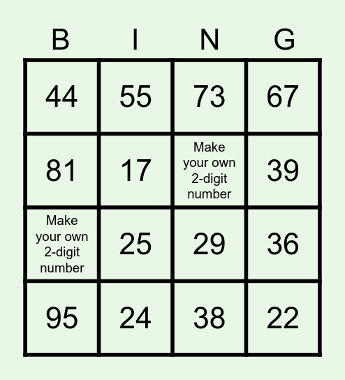 GREEN Bingo Card
