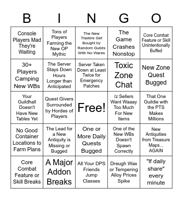 ESO Patch Week BINGO Card