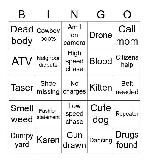 On Patrol 2 Bingo Card