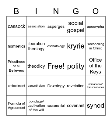Holy Words Bingo Card
