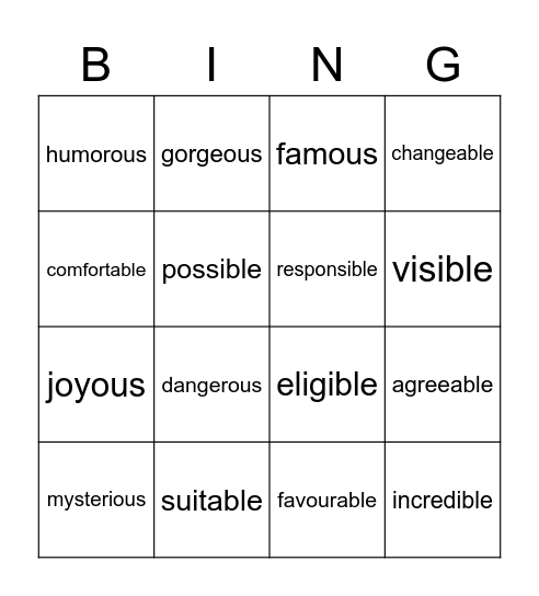Spelling Bingo Card