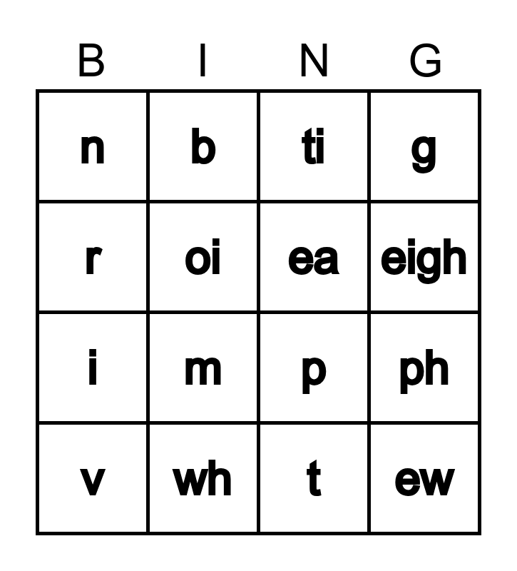Phonograms 1-71 Bingo Card