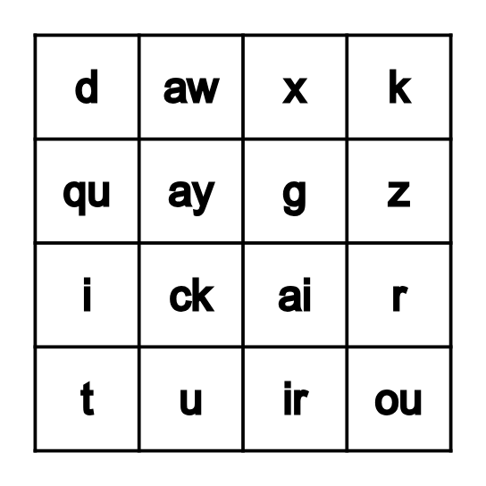 Phonograms 1-54 Bingo Card