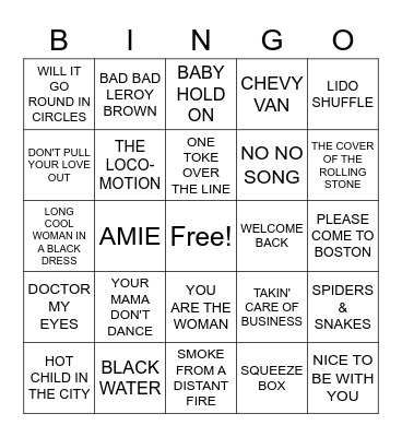 70'S Bingo Card