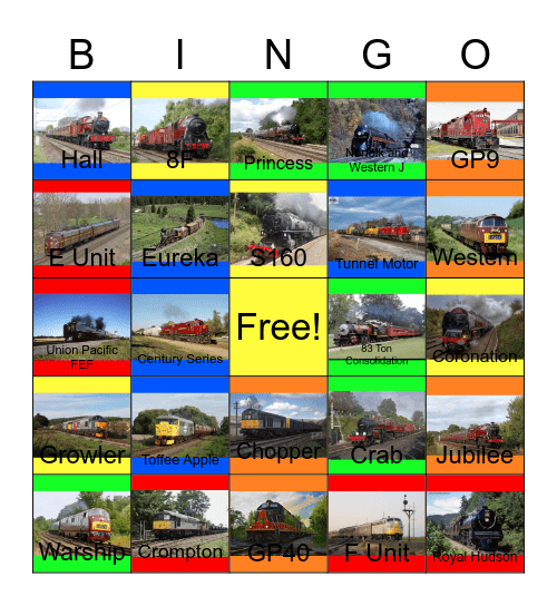 Red, Brown and Gray Locomotives Bingo Card