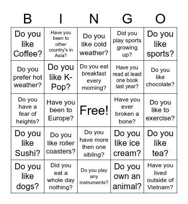 24 Questions Bingo Card