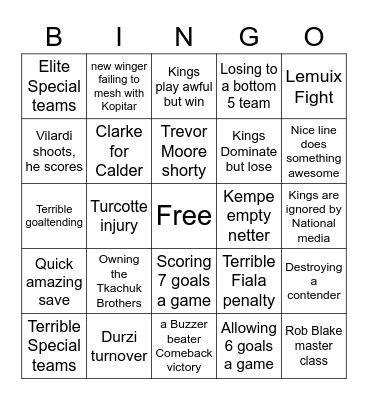 La Kings 2022-2023 Bingo Card