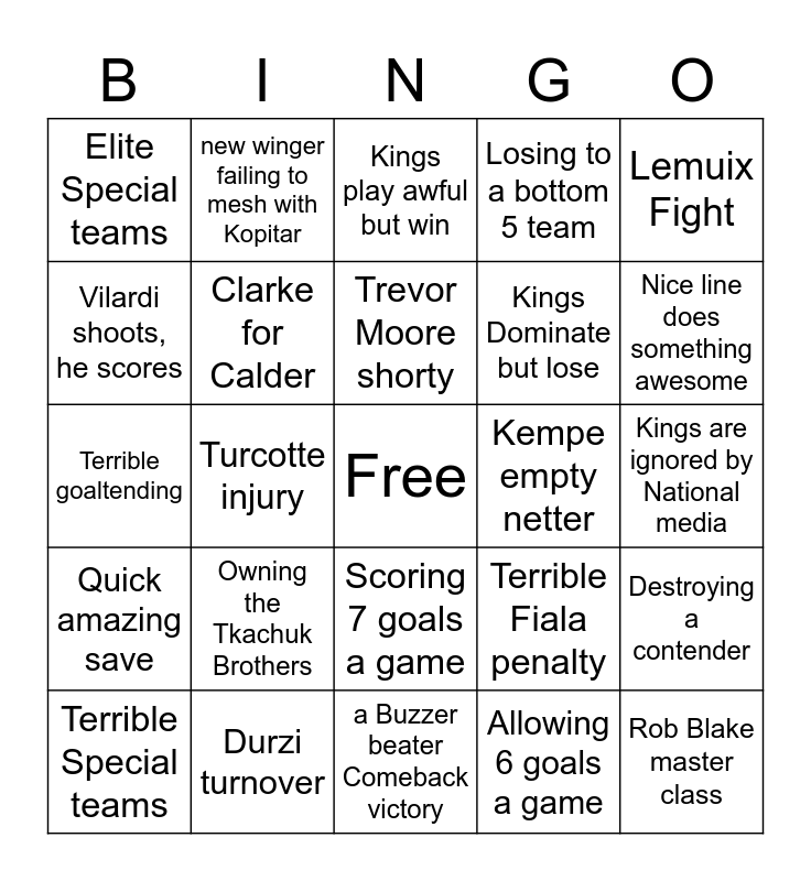 La Kings 20222023 Bingo Card
