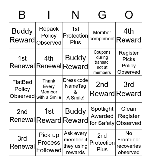 Frontline Bingo Card