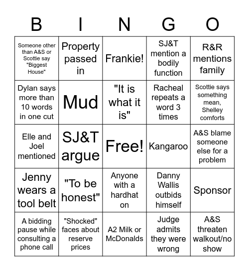 THE BLOCK AUCTION BINGO (ALL WORDS) Bingo Card