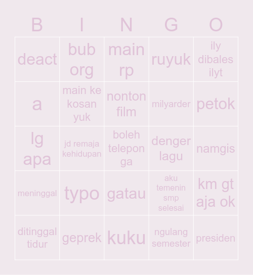 nn’ Bingo Card