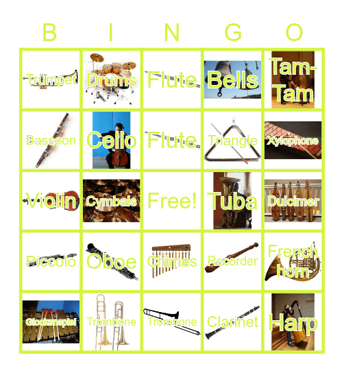 Families of Musical Instruments Bingo Card