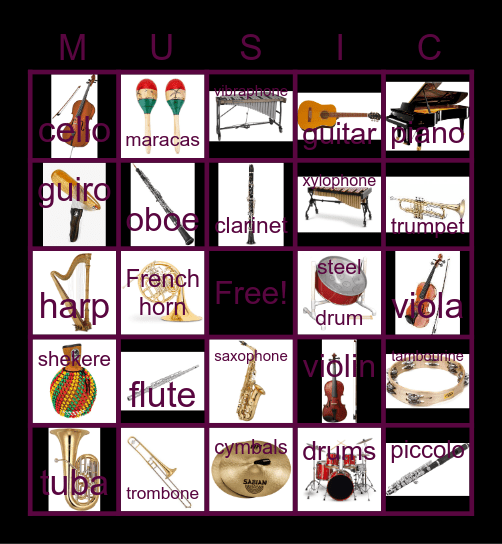 Musical Instrument Bingo Card