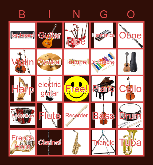 Music Instrument Bingo-Look 4 Bingo Card