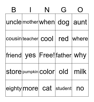 Sign Language Bingo Card