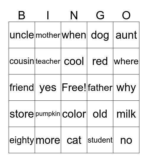 Sign Language Bingo Card