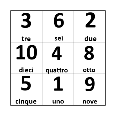 i numeri 1-10 Bingo Card