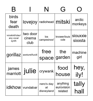 fakier music taste :+1: Bingo Card