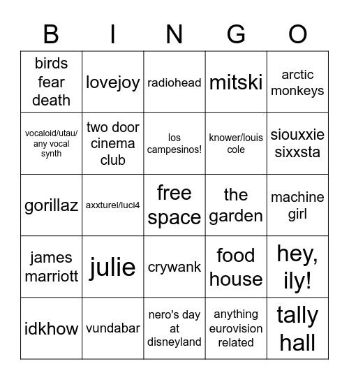 fakier music taste :+1: Bingo Card