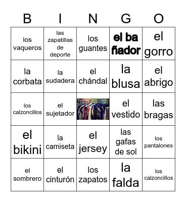 La ropa /prendas de vestir Bingo Card