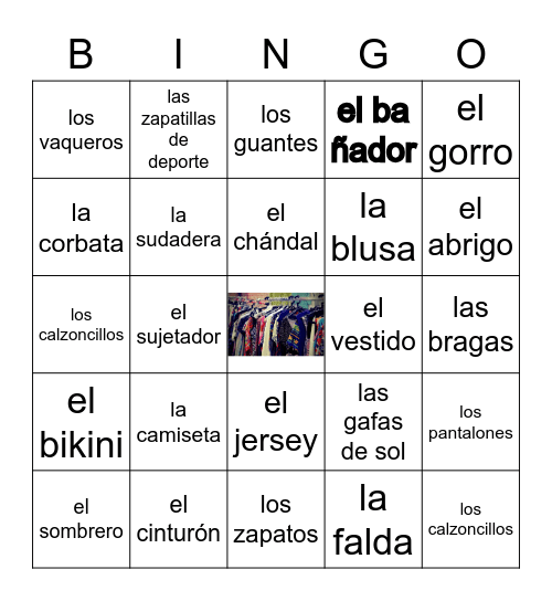 La ropa /prendas de vestir Bingo Card