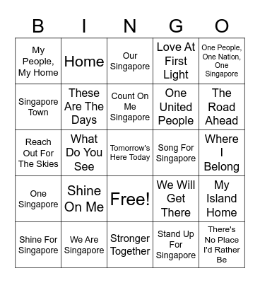 National Day Songs Bingo Card
