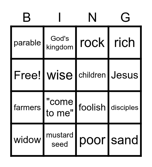 Jesus' Parables Bingo Card