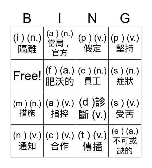 B5U5 Bingo Card