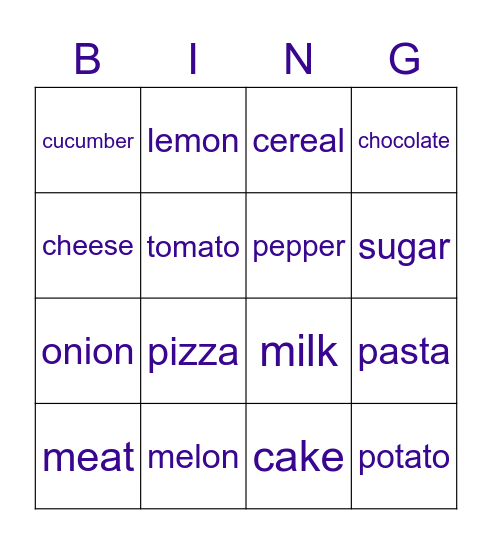 family and friends 3 FOOD Bingo Card