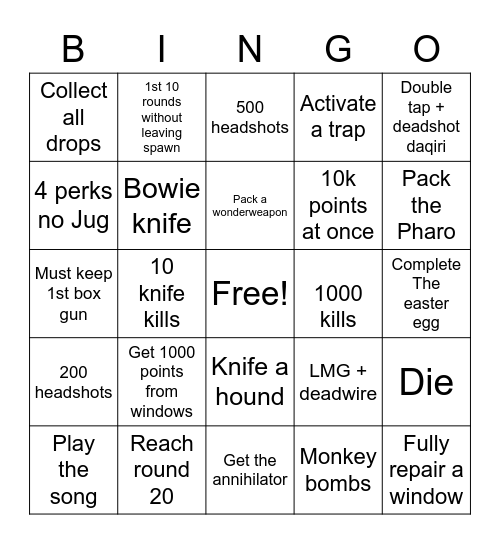 Lindas Barmy Army Zombies Bingo Card