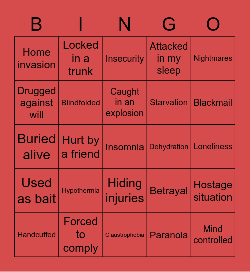 Self experience Bingo Card