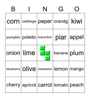 Fruits and Vegetables Bingo Card