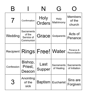 7 Sacraments Bingo Card