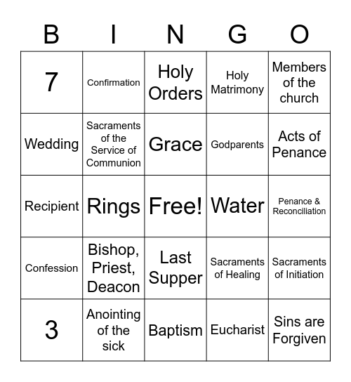 7 Sacraments Bingo Card