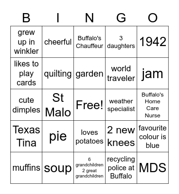 Mom/Grandma's 80th Birthday Bingo Card