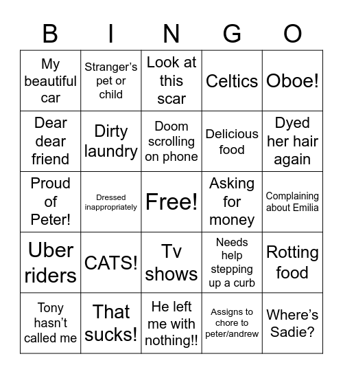 Kathy-ism Bingo Card
