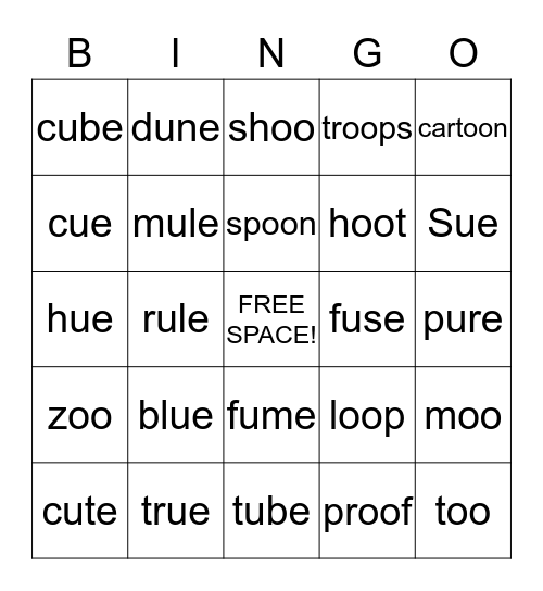OO, UE, U_E Bingo Card