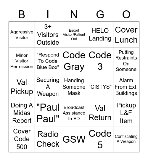 YRMC Ecurity Bingo Card