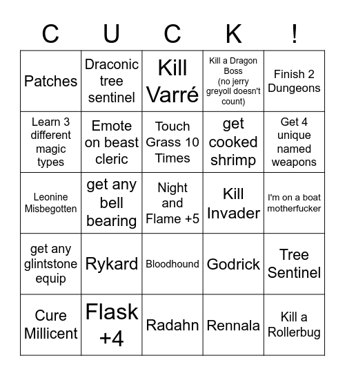 Elden Ring Lockout Bingo Card