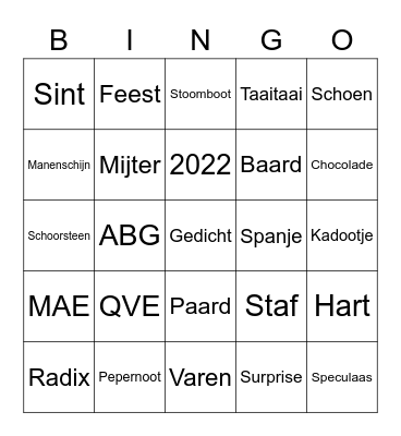 Sinterklaas ABG / MAE / QVE 2022 Bingo Card