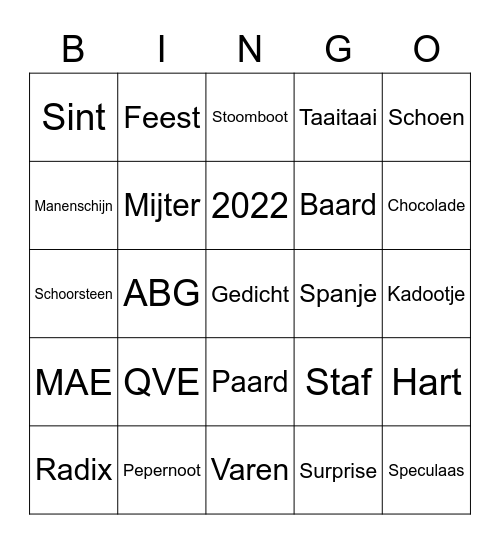 Sinterklaas ABG / MAE / QVE 2022 Bingo Card