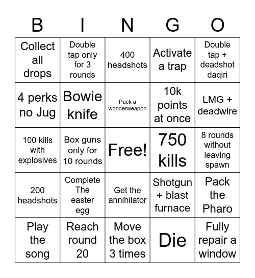 Lindas Barmy Army Zombies Bingo Card