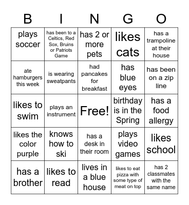 Get To Know You Bingo Card